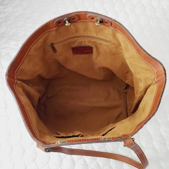Patricia Nash Benvenuto Heritage Tote Tan Leather Shoulder Bag Turn Lock Closure - Picture 13 of 16